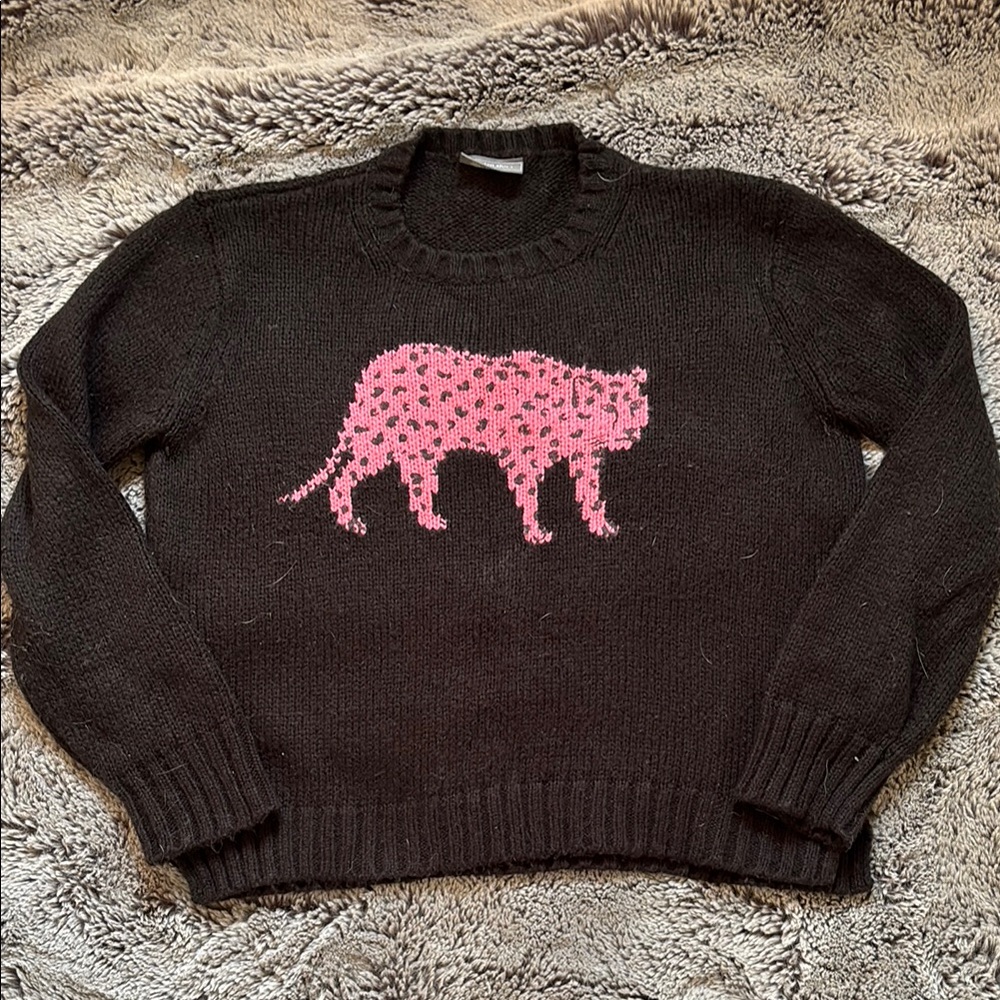 Wooden Ships Black and Pink Crew Neck Leopard Sweater